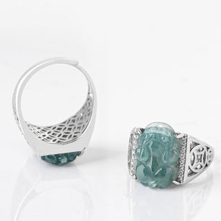 Buddha Gift 925 Sterling Silver Fengshui Wealth Prosperity Jade PiXiu Luck Ring