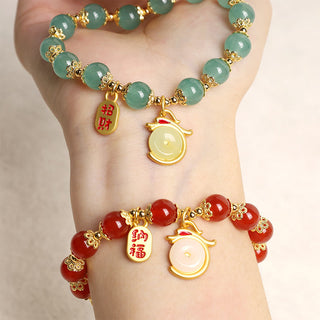 Buddha Gift Year of the Dragon Red Agate Green Aventurine Peace Buckle Fu Character Lucky Fortune Bracelet