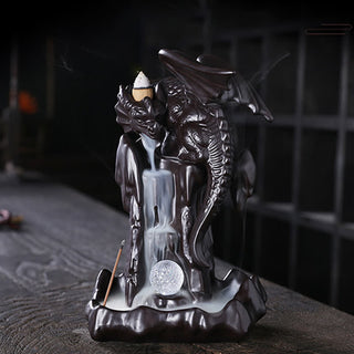 Buddha Gift Nordic Dragon Ceramic Backflow Smoke Fountain Meditation Healing Incense Burner Led Ball Decoration