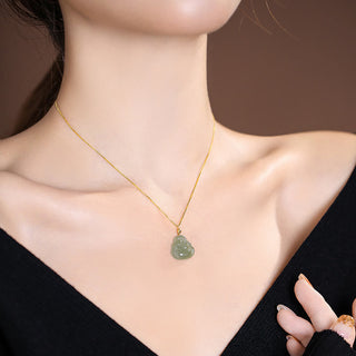 Buddha Gift 925 Sterling Silver Natural Hetian Jade Cyan Jade Luck Laughing Buddha Butterfly Necklace Pendant