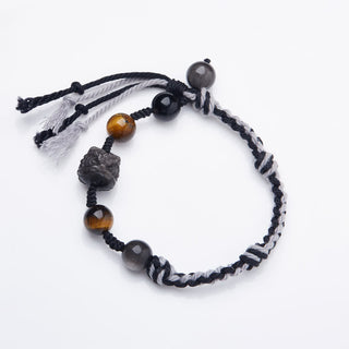 Buddha Gift Natural Fluorite Amethyst Silver Sheen Obsidian Tiger's Eye Protection Rope Bracelet