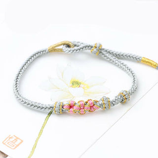 Buddha Gift Handmade Three Peach Blossoms Luck Eight Strands Braided String Bracelet