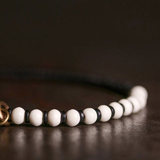Buddha Gift Bone Beads Ebony Wood Copper Strength Couple Bracelet