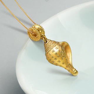 Buddha Gift 999 Sterling Silver Shankha Conch Shell Seashell Lucky Necklace Pendant