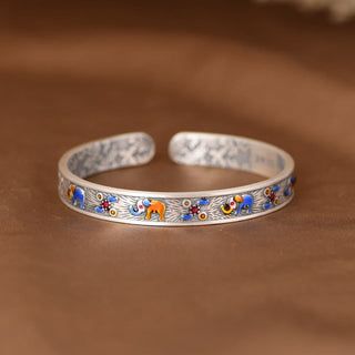 Buddha Gift 999 Sterling Silver Elephant Strength Wisdom Bracelet Cuff Bangle