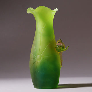 Buddha Gift Feng Shui Lotus Handmade Liuli Crystal Art Piece Home Office Offering Decoration