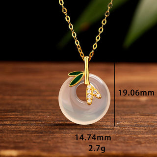Buddha Gift 925 Sterling Silver Natural Chalcedony Bamboo Leaf Peace Buckle Positive Necklace Pendant (Extra 30% Off | USE CODE: FS30)