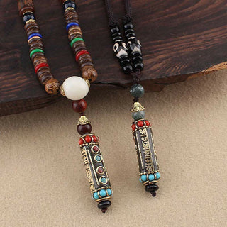 Buddha Gift Tibetan Om Mani Padme Hum Dzi Bead Wenge Wood Necklace Pendant