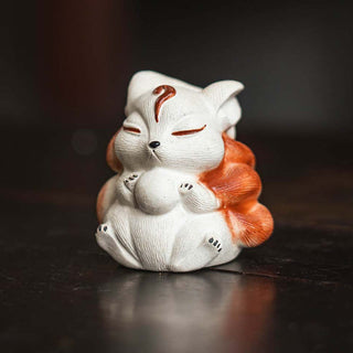 Buddha Gift Mini Nine Tailed Fox Purple Clay Luck Desk Decoration