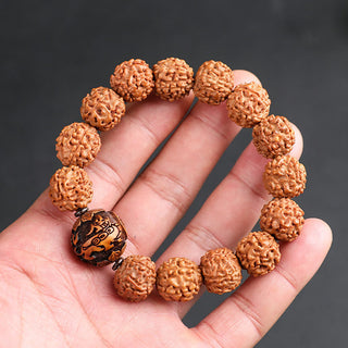 Buddha Gift Tibet Rudraksha Bodhi Seed PiXiu Copper Coin Wealth Luck Bracelet