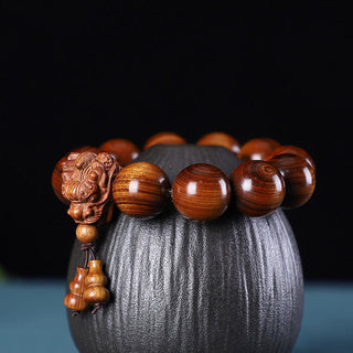 Buddha Gift Rosewood Green Sandalwood Small Leaf Red Sandalwood Dragon Carved Protection Bracelet