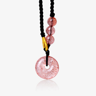 Buddha Gift Strawberry Quartz Chalcedony Peace Buckle Healing Necklace Pendant