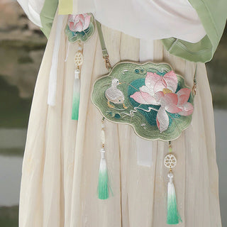 Buddha Gift Luck Embroidery Lotus Koi Fish Rabbit Flower Hanfu Bag Crossbody Bag Shoulder Bag