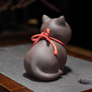 Buddha Gift Mini Lovely Cat Tea Pet Purple Clay Figurine Desk Decoration