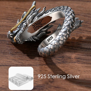 Buddha Gift 925 Sterling Silver Vintage Dragon Design Protection Strength Adjustable Ring