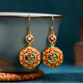 Buddha Gift 24K Gold Plated Dunhuang Color Elk Copper Balance Drop Earrings