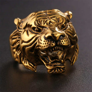 Buddha Gift Men's Animal Tiger Head Titanium Steel Balance Calm Punk Rock Biker Ring