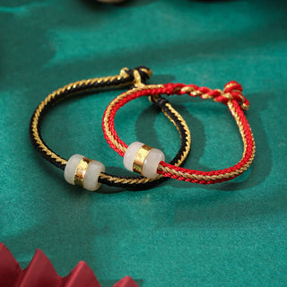 Buddha Gift 999 Gold Hetian White Jade Om Mani Padme Hum Fu Character Luck Braided Bracelet