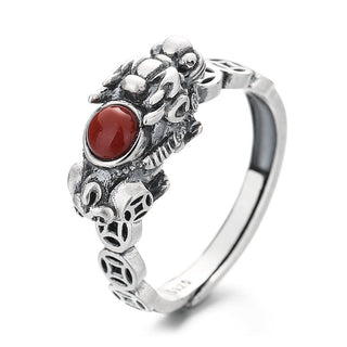 Buddha Gift PiXiu Copper Coin Red Agate Wealth Luck Ring