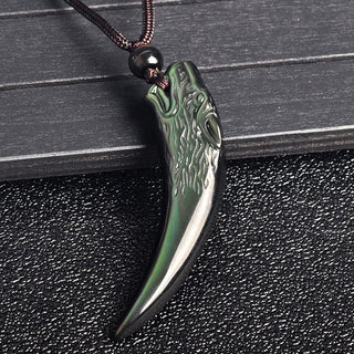 Buddha Gift Natural Black Obsidian Ice Obsidian Rainbow Obsidian Wolf Tooth Pattern Strength Necklace Pendant