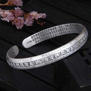 Buddha Gift 999 Sterling Silver Om Mani Padme Hum Heart Sutra Lotus Peace Bracelet Bangle