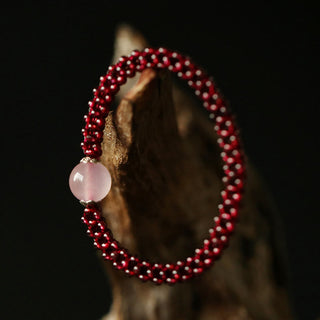 Buddha Gift Natural Garnet Pink Crystal Red Agate Amazonite Bead Protection Bracelet