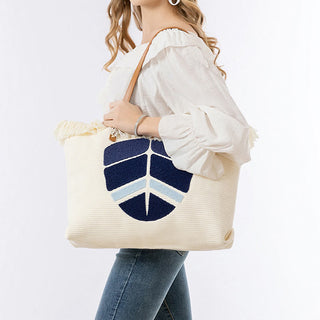 Buddha Gift Large Capacity Evil Eye Leaf Hamsa Tassel Canvas Tote Shoulder Bag