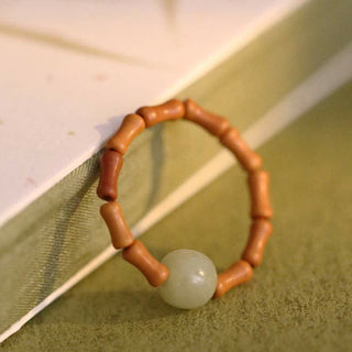 Buddha Gift Hetian Jade Beaded Bamboo Prosperity Luck Ring
