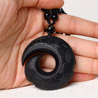 Buddha Gift Natural Black Obsidian Ice Obsidian Strength Necklace Pendant