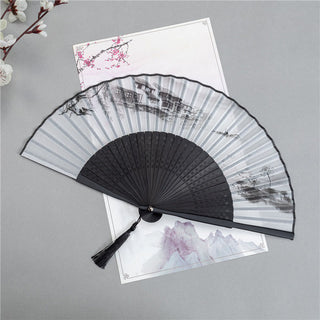 Buddha Gift Mountains Plum Blossom Lotus Magpie Bamboo Leaves Handheld Silk Bamboo Folding Fan 22.5cm