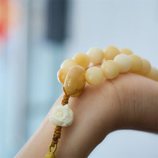 Buddha Gift Natural Bodhi Seed Ivory Fruit Dancing Lion Charm Harmony Tassel Wrist Mala