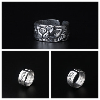 Buddha Gift Tibetan Lotus White Copper Enlightenment Ring