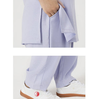 Buddha Gift 2Pcs Solid Color Three Quarter Shirt Top Pants Meditation Zen Tai Chi Cotton Linen Clothing Women's Set