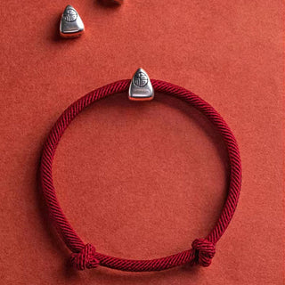 Buddha Gift 925 Sterling Silver Fu Character Blessing Handmade Braided Bracelet