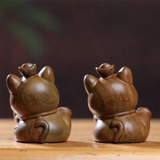 Buddha Gift Mini Green Sandalwood Ingot Lucky Cat Carved Peace Desk Decorations