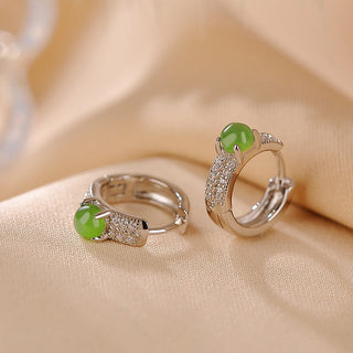 Buddha Gift 925 Sterling Silver Round Cyan Jade Success Stud Earrings