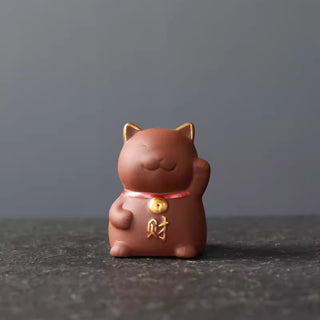 Buddha Gift Mini Lucky Cat Wealth Tea Pet Purple Clay Figurine Decoration