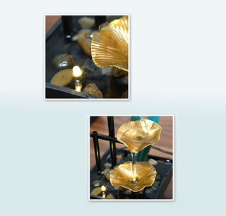 Buddha Gift Three Layers Waterfall Fountain Tabletop Lotus Ornaments With River Rocks Desktop Decoration