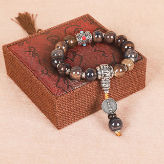 Buddha Gift Tibet Om Mani Padme Hum Prayer Wheel Dorje Vajra Engraved Glass Bead Wisdom Bracelet