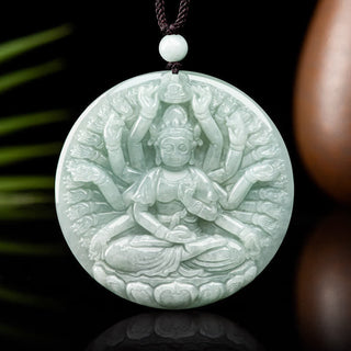 Buddha Gift Thousand-Hand Kwan Yin Avalokitesvara Jade Blessing String Necklace Pendant