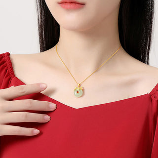 Buddha Gift 925 Sterling Silver Hetian Jade Chinese Zodiac Year of the Dragon Red Agate Luck Protection Necklace Pendant