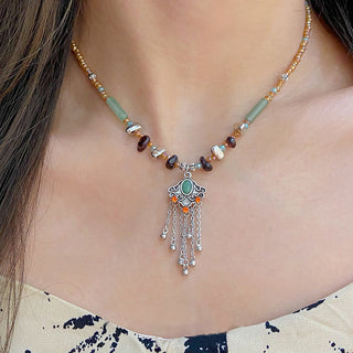 Buddha Gift Tibetan Crystal Stone Copper Luck Tassel Necklace Pendant