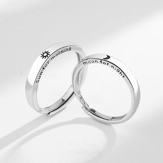 Buddha Gift 925 Sterling Silver Sun Moon Protection Adjustable Couple Ring