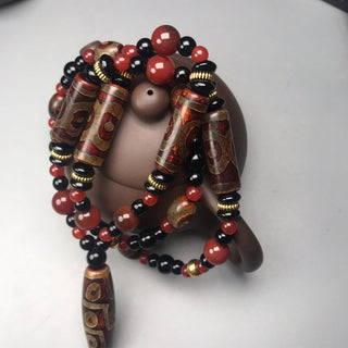 Buddha Gift Nine-Eye Dzi Bead Red Agate Wealth Health Necklace