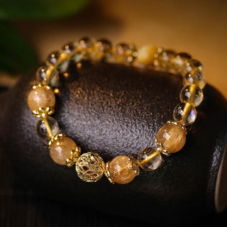 Buddha Gift Natural Citrine Amethyst Rutilated Quartz Prosperity Protection Bracelet