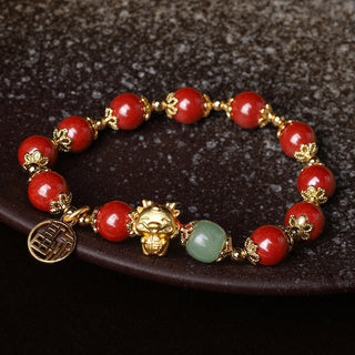 Buddha Gift Year of the Dragon Natural Cinnabar Fu Character Charm Blessing Bracelet