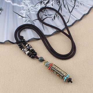 Buddha Gift Tibetan Om Mani Padme Hum Dzi Bead Wenge Wood Necklace Pendant