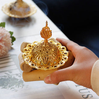 Buddha Gift Gold Alloy Healing Mini Incense Burner With Wooden Coaster Home Decor