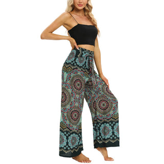 Buddha Gift Boho Mandala Print Lace-up Wide Leg Pants Women's Yoga Pants
