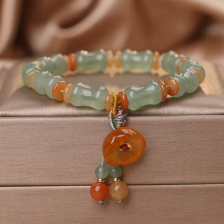 Buddha Gift Natural Jade Bamboo Flower Pattern Luck Bracelet